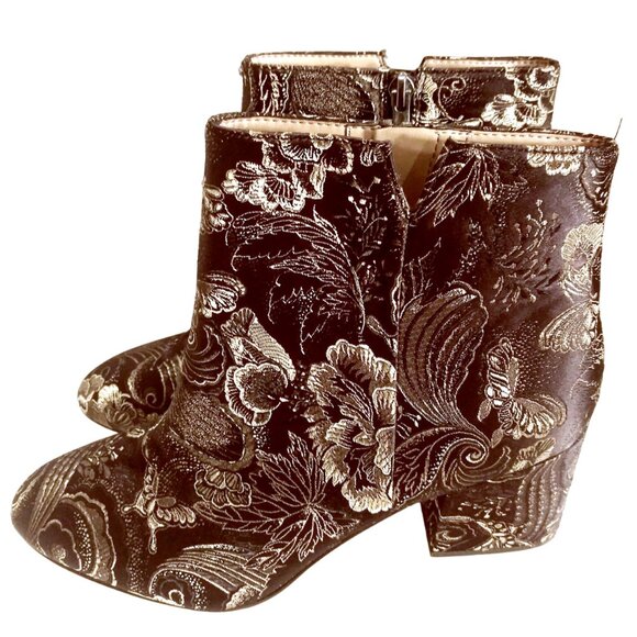 Ankle Boots, Size 10M Boot, Franco Sarto Black Gold Olympia Floral Ankle Boots - Picture 7 of 13